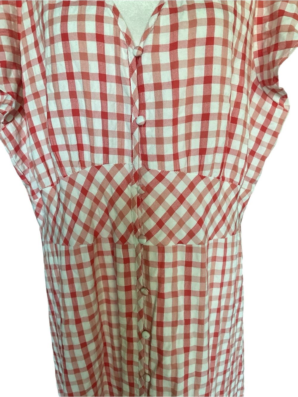 Loft Red Gingham Button Down Flutter Sleeve CottageCore Tiered Maxi Dress 18 - Picture 5 of 9